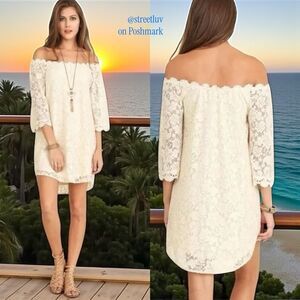 Umgee Cream Off Shoulder Lace Mini Dress Size Large | NWT
